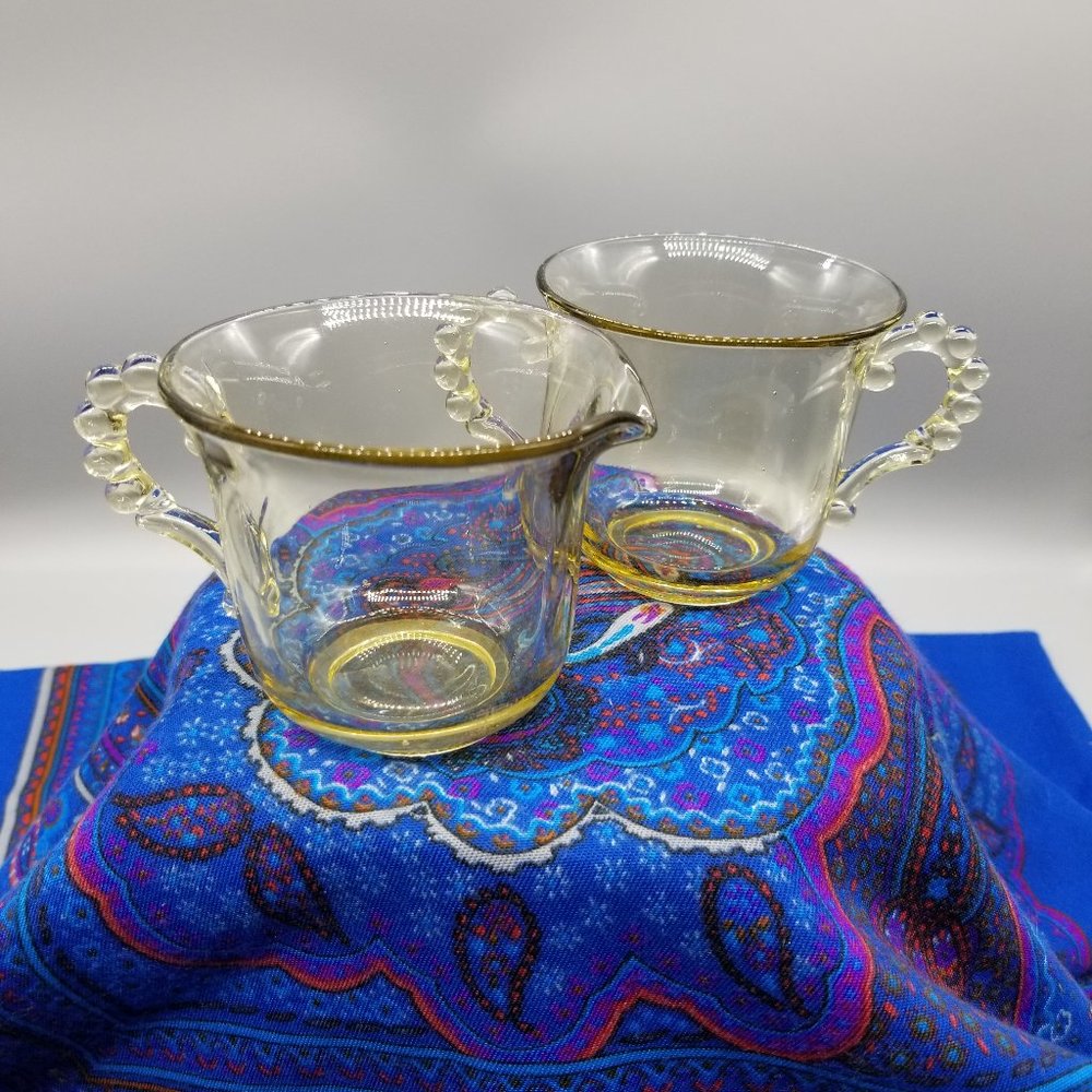 Vintage Imperial Candlewick Yellow Glass Creamer and Open Sugar Bowl
